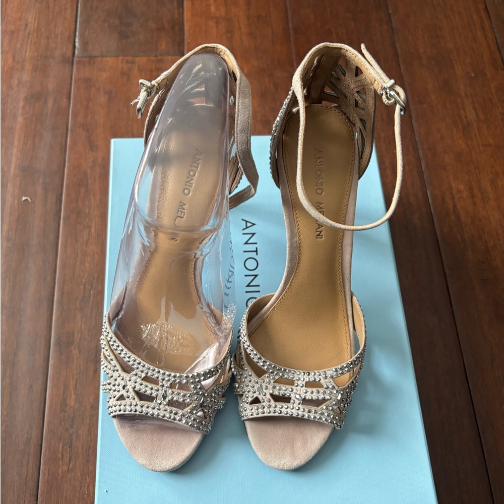 Antonio Melani Macall Chalk Jeweled Ankle-Strap Dress Heel
#9